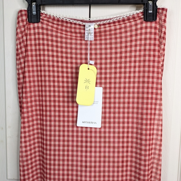 NEW BananHot Solay Skirt Top Set Small Medium Red Gingham Sheer Beach Resort - Picture 7 of 14
